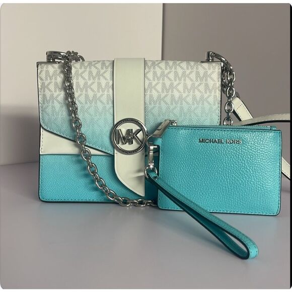 Michael Kors Handbags - 🔹Michael Kors Greenwich Crossbody Ocean Blue Multi & Small Card Case Wristlet